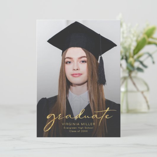 Moderne Afstudeerfoto Script Afstuderen Aankondiging (Staand voorkant)