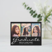 Moderne Afstuderen 3 Photo Collage White Script Aankondigingskaart (Staand voorkant)