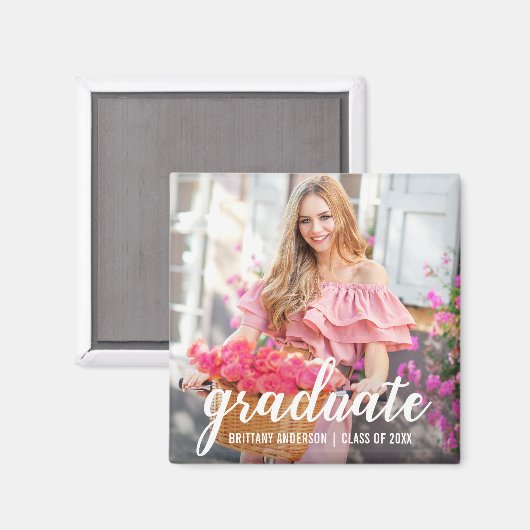 Moderne Afstuderen Aankondiging Foto Sq Magneet (Voorkant / Achterkant)