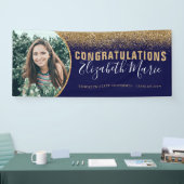 Moderne Afstuderen Afstudeerder foto Navy Blue Gol Spandoek (Beurs)