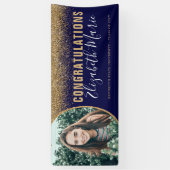 Moderne Afstuderen Afstudeerder foto Navy Blue Gol Spandoek (Verticaal)