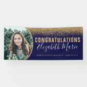 Moderne Afstuderen Afstudeerder foto Navy Blue Gol Spandoek (Horizontaal)