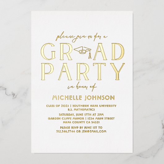 Moderne Afstuderen Black Script Typografie | Foto Folie Uitnodiging (Voorkant)