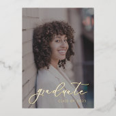 Moderne Afstuderen Black Script Typografie | Foto Folie Uitnodiging (Achterkant)