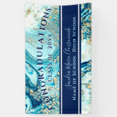 Moderne Afstuderen Blue Marble Swirl Gold Glitter  Spandoek (Verticaal)