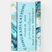 Moderne Afstuderen Blue Marble Swirl Gold Glitter  Spandoek (Verticaal)