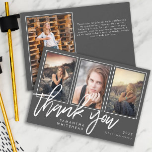 Moderne Afstuderen Foto collage Dark Gray Bedankkaart
