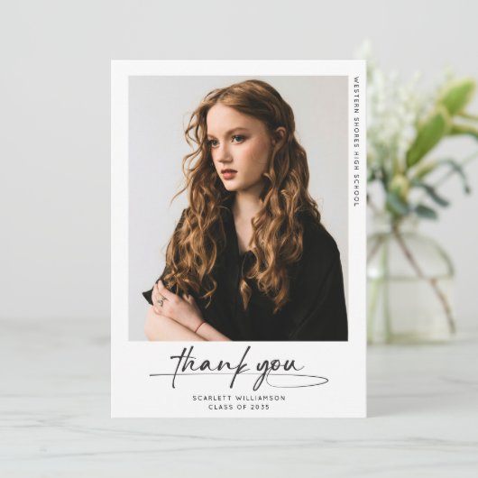 Moderne Afstuderen foto Dank u script Kaart (Staand voorkant)