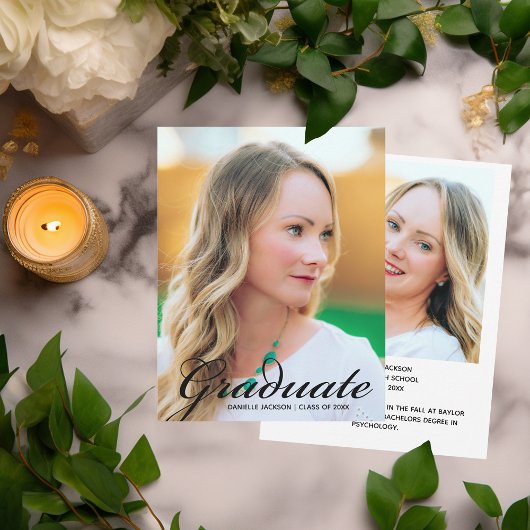 Moderne Afstuderen foto Eenvoudige zwarte scriptbe Aankondiging