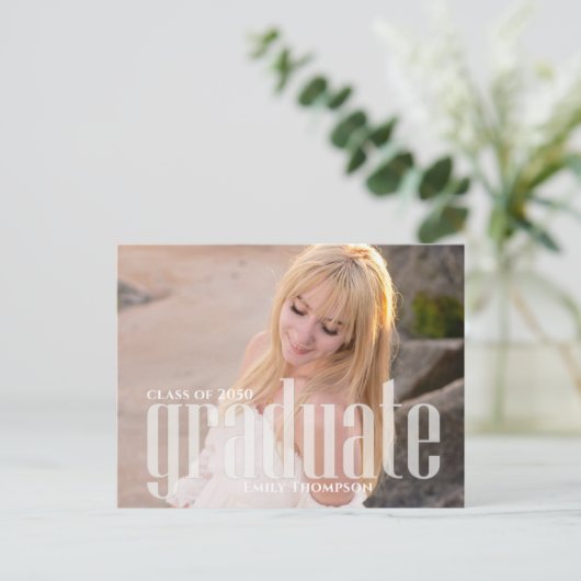 Moderne Afstuderen foto-uitnodiging op maat Briefkaart (Staand voorkant)