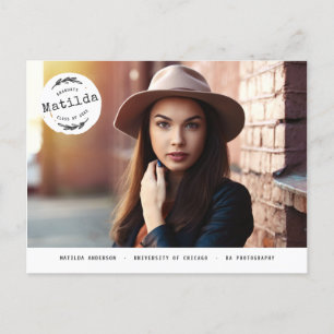 Moderne afstuderen fotoaankondiging + feestuitnodi uitnodiging briefkaart