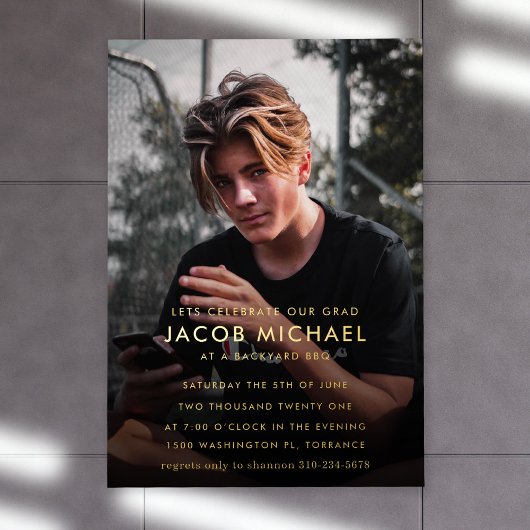 Moderne Afstuderen Gold Photo Folie Uitnodiging