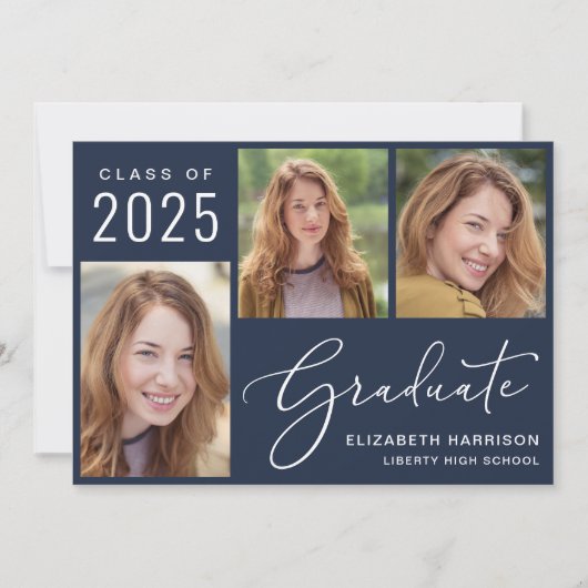 Moderne Afstuderen met blauw fotoscript Aankondiging (Voorkant)