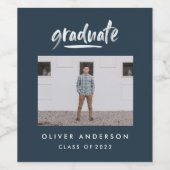 Moderne afstuderen met foto-marineblauw van script wijn etiket (Enkel label)