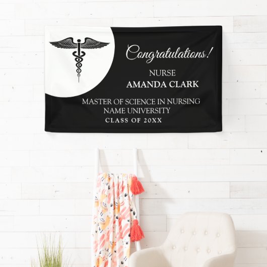 Moderne Afstuderen met witte en zwarte caduceus zu Spandoek (Insitu)