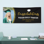 Moderne Afstuderen met zwart en goudglitter Foto Spandoek (Beurs)