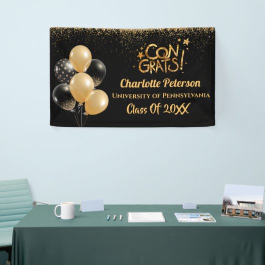 Moderne Afstuderen met zwart en goudglitter Spandoek (Beurs)