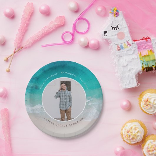 Moderne afstuderen oceaan strand moderne fotoreis papieren bordje (Feest)