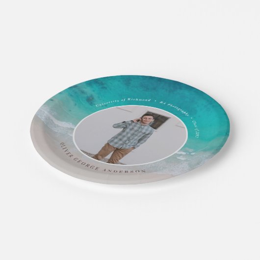 Moderne afstuderen oceaan strand moderne fotoreis papieren bordje (Gekanteld)