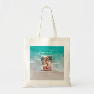 Moderne afstuderen-oceaanstrandscript tote bag