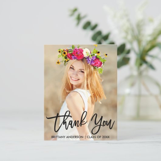 Moderne Afstuderen penseelscript - Dank u Briefkaart (Staand voorkant)