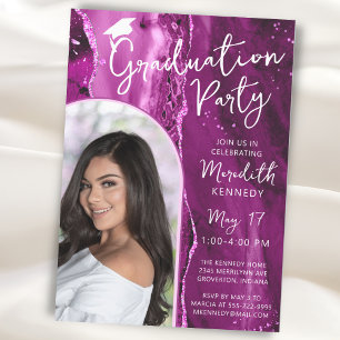 Moderne Afstuderen Roze Magenta Glitter Chic Scrip Kaart