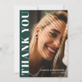 Moderne Afstuderen smaragdgroene foto Afstuderen Bedankkaart (Voorkant)