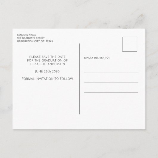 Moderne Afstuderen sparen de Datum Afstuderen 3 Fo Aankondigingskaart (Achterkant)