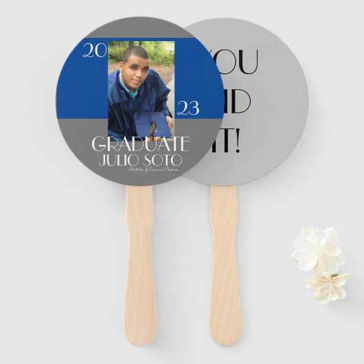 Moderne Afstuderen Typografie 2023 Foto Blue Handwaaier (Voorkant en achterkant)