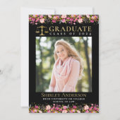 Moderne Afstuderen van de School Pink Floral Foto Kaart (Voorkant)