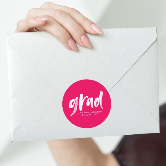 Moderne Afstuderen voor Hot-roze penseelscript Ronde Sticker