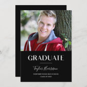 Moderne Afstuderen zwarte & witte graduatie-partij Kaart (Voorkant / Achterkant)