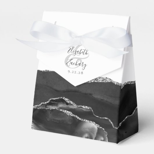Moderne Agaat Geode Zwart Zilver Bedankdoosjes (Voorkant Zijde)