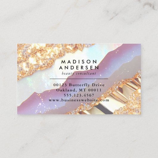 Moderne Agaat Glitter Gold Glam Visitekaartje (Achterkant)