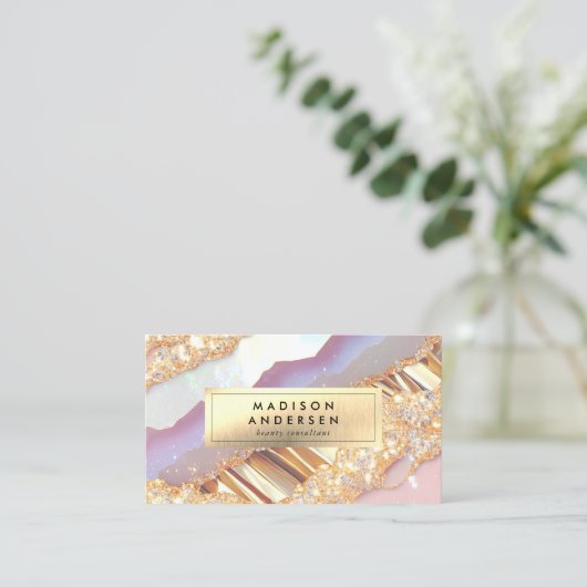 Moderne Agaat Glitter Gold Glam Visitekaartje (Staand voorkant)
