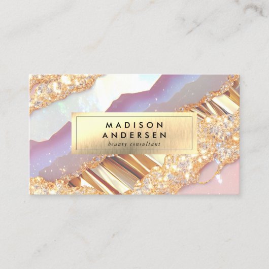Moderne Agaat Glitter Gold Glam Visitekaartje (Voorkant)