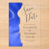 Moderne Agaat Royal Blue Gold Save the Date Acryl Uitnodigingen (Voorkant)