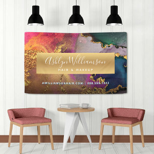 Moderne agaat waterverf goud paarse groen blauw spandoek