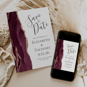 Moderne Agate Burgundy Roze Goud Save the Date Kaa Kaart