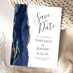 Moderne Agate Navyblauw Goud Blank Save the Date Briefkaart