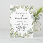 Moderne All-in-One Eucalyptus Green Gold Wedding Kaart (Staand voorkant)