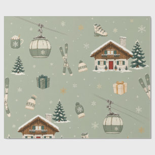 Moderne Alpen Après-Ski Kerst Winter Salie Wrap Cadeaupapier