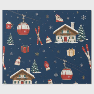 Moderne Alpiene Après-Ski Kerst Middernacht Ski Na Cadeaupapier