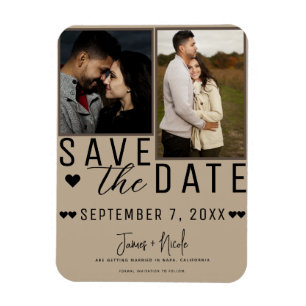 Moderne Amandel Beige Save the Date 2 Foto Bruilof Magneet