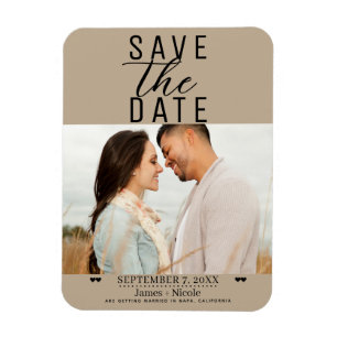 Moderne Amandel Beige Save the Date Trouwfoto Magneet