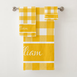 Moderne Amber Geel Witte Buffalo Checks Bad Handdoek