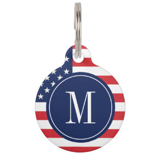 Moderne Amerikaanse vlag met monogram Huisdierpenning