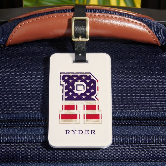 Moderne Amerikaanse Vlag Monogram R Bagagelabel (Voorkant Insitu 2)