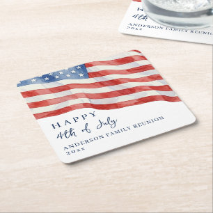 Moderne Amerikaanse waterverf vlag 4 juli feest Vierkante Kartonnen Onderzetter