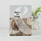 Moderne ampersand bedekking 2 foto's sparen de dat save the date (Staand voorkant)